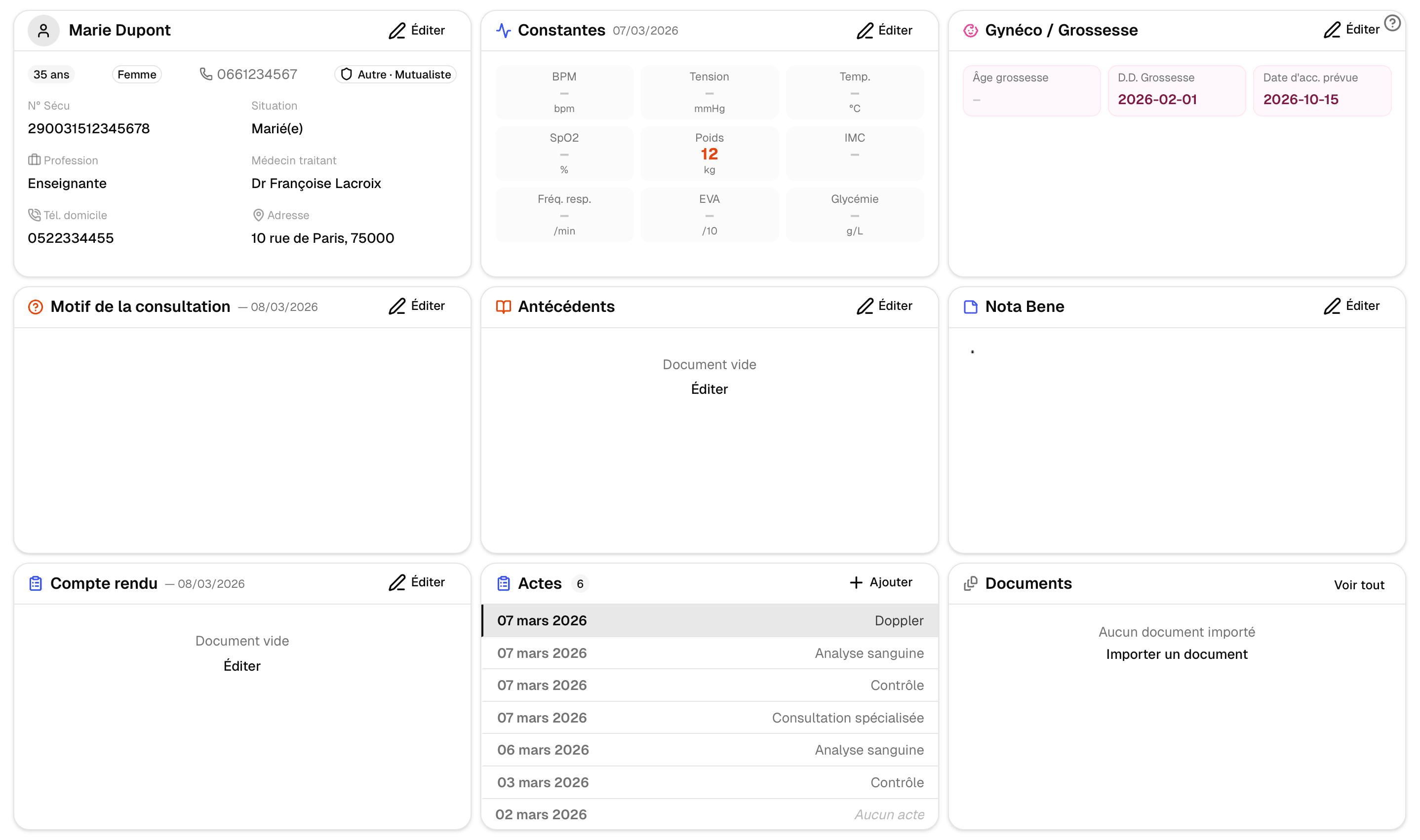 Tableau de bord docteur