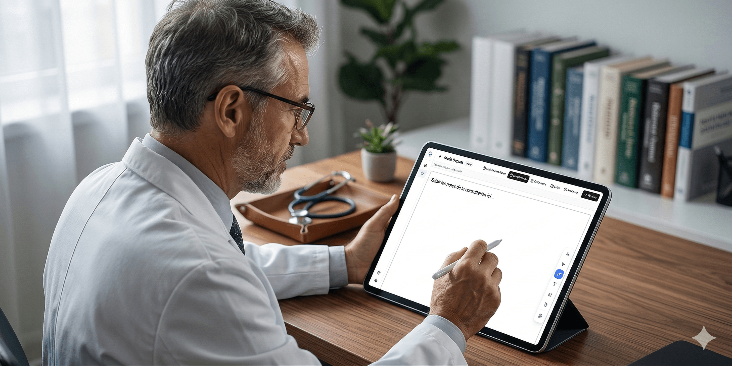 Médecin utilisant Doctaya sur tablette